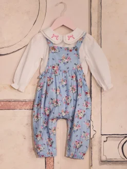Zwart bloemenprint - Cath Kidston Baby Woven 100% Cotton Dungarees & Long Sleeve Blouse Set