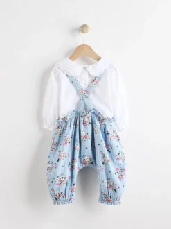 Zwart bloemenprint - Cath Kidston Baby Woven 100% Cotton Dungarees & Long Sleeve Blouse Set