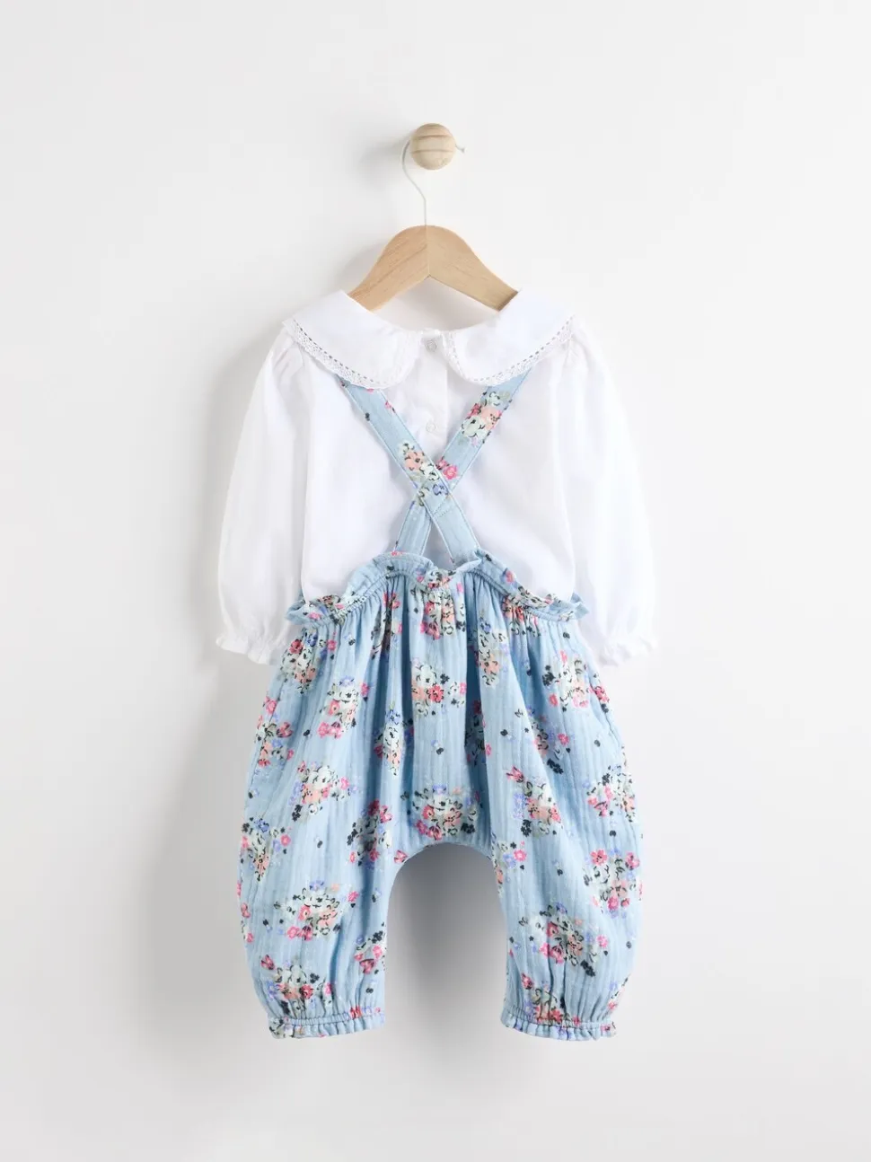 Zwart bloemenprint - Cath Kidston Baby Woven 100% Cotton Dungarees & Long Sleeve Blouse Set