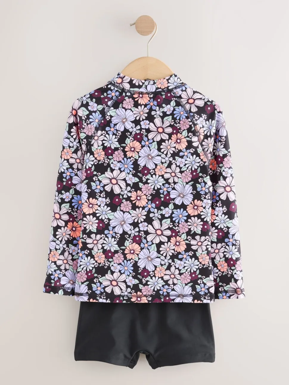 Zwart bloemenprint - Long Sleeve Sunsafe Rash Vest And Shorts Set (3-16yrs)