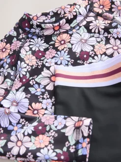 Zwart bloemenprint - Long Sleeve Sunsafe Rash Vest And Shorts Set (3-16yrs)