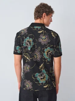 Zwart bloemenprint - Poloshirt met korte mouwen en print