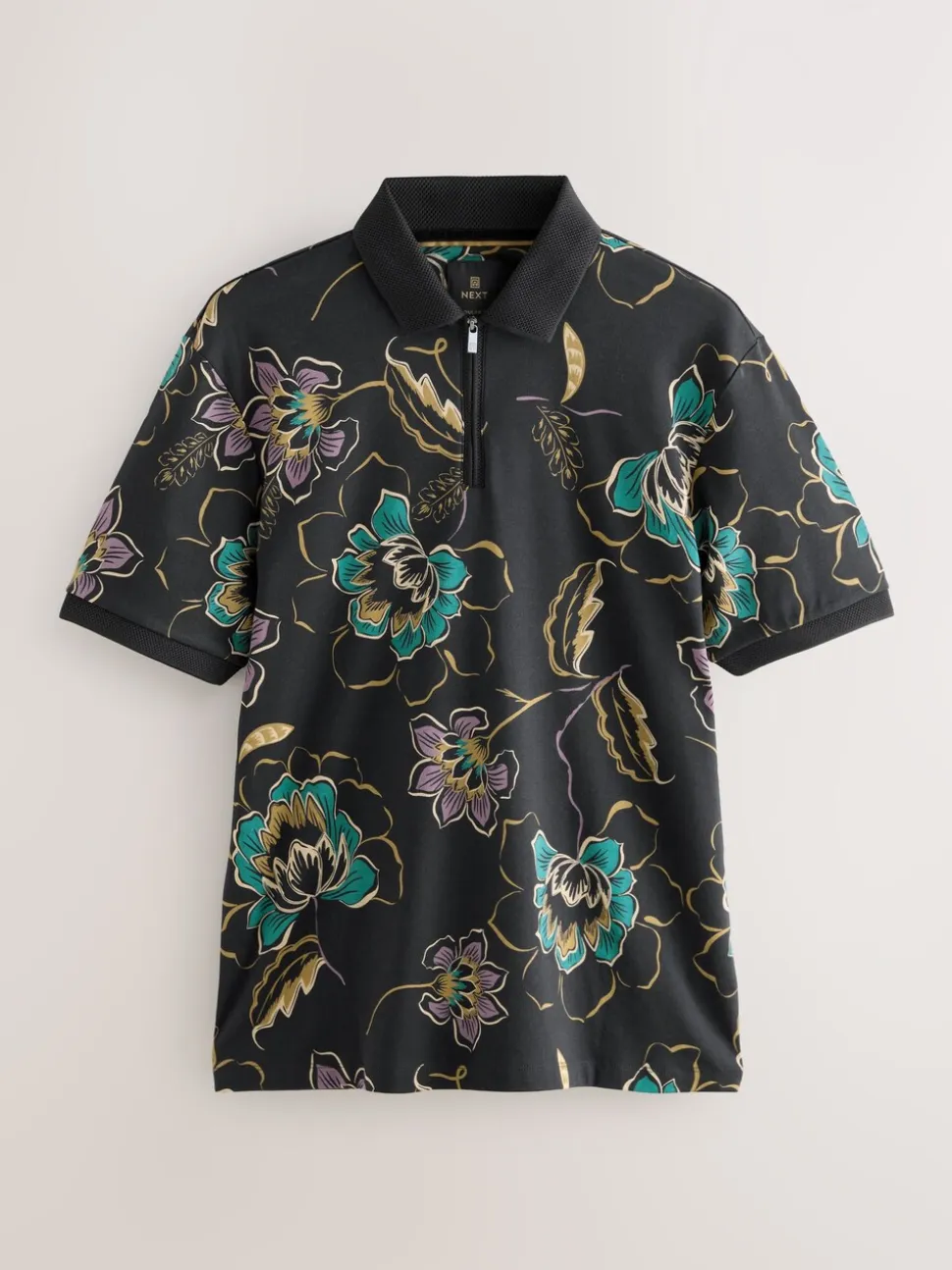 Zwart bloemenprint - Poloshirt met korte mouwen en print