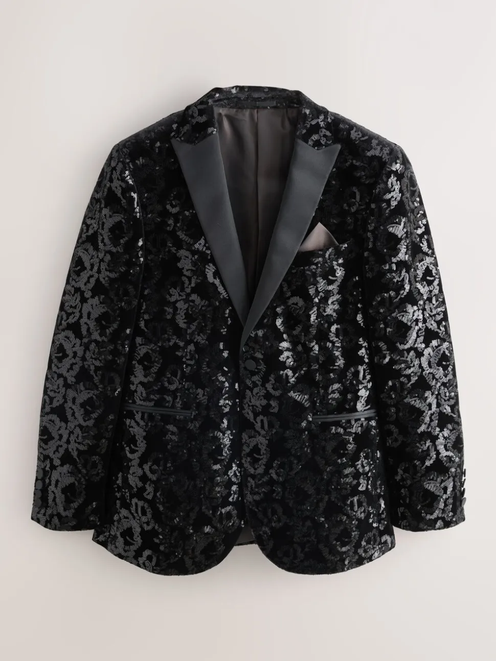 Zwart bloemenprint - Slim Fit - Fluwelen blazer met lovertjes