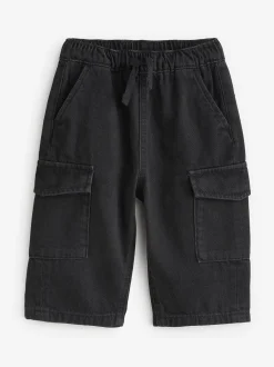 Zwart denim - 100% katoenen cargobroek met wijde pijpen en elastische taille (3mnd-7jr)