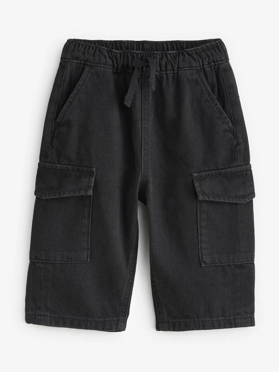 Zwart denim - 100% katoenen cargobroek met wijde pijpen en elastische taille (3mnd-7jr)