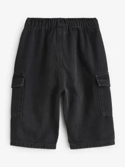 Zwart denim - 100% katoenen cargobroek met wijde pijpen en elastische taille (3mnd-7jr)