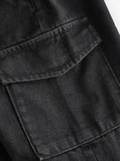 Zwart denim - 100% katoenen cargobroek met wijde pijpen en elastische taille (3mnd-7jr)