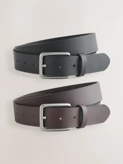 Zwart en bruin - Burnished Leather Belts Set 2 Pack
