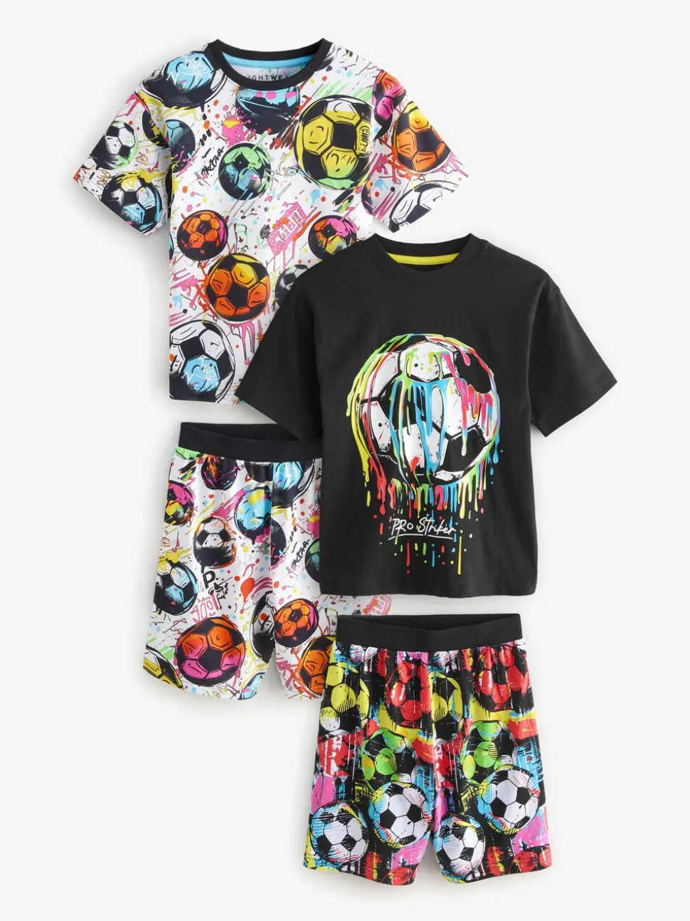 Zwart/ Felkleurige voetbal met meerdere kleuren - Set van 2 pyjama's met short (3-16 jr)