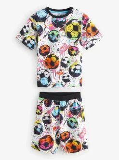 Zwart/ Felkleurige voetbal met meerdere kleuren - Set van 2 pyjama's met short (3-16 jr)