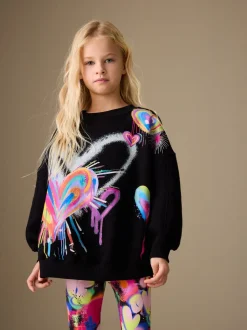 Zwart graffiti hartjes - Sweatshirt and Leggings Set (3-16yrs)