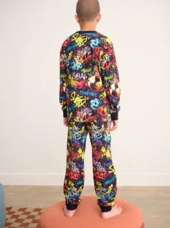 Zwart GRAFITI - Pyjama met lange mouwen en pijpen (3-16jr)