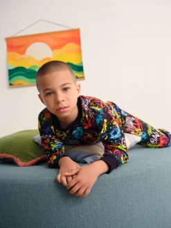 Zwart GRAFITI - Pyjama met lange mouwen en pijpen (3-16jr)