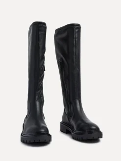 Zwart imitatieleer - Linzi Hallie hoge stretchy laarzen