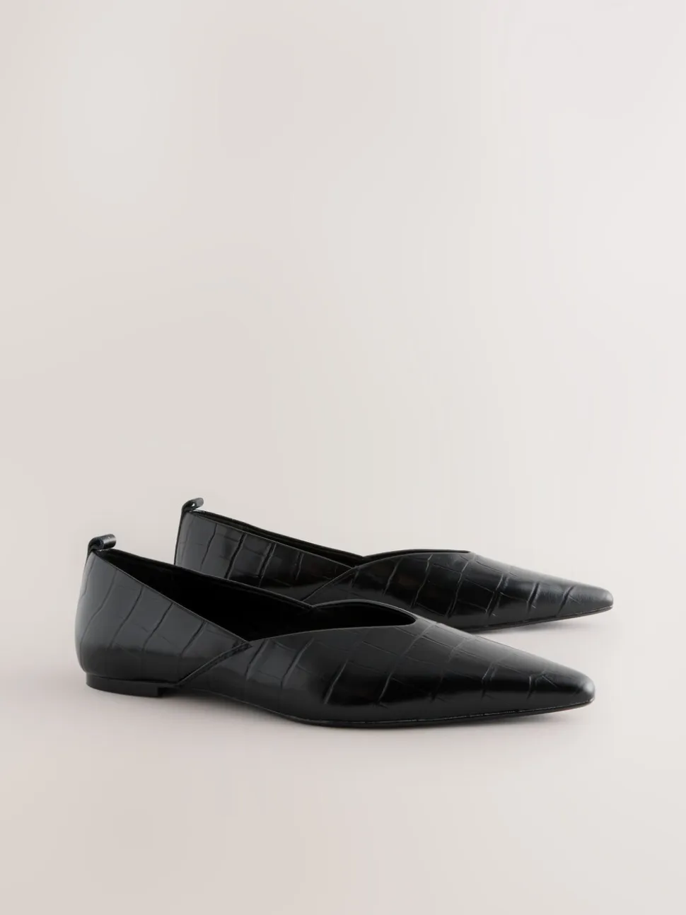 Zwart krokodil-effect - Premium Leather Pointed Toe Ballerinas