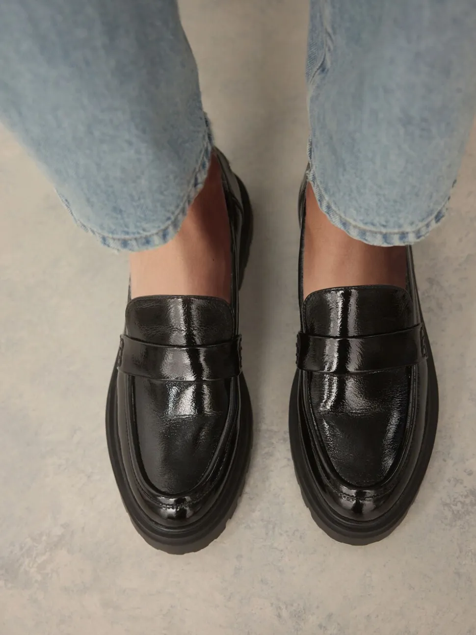 Zwart lak - Loafers met dikke zool