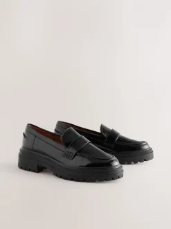 Zwart lak - Loafers met dikke zool