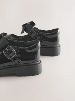Zwart lak - Mary Jane-schoolschoenen met strik en dikke zool