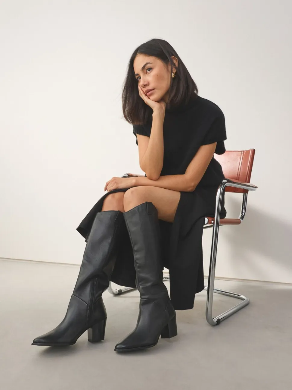 Zwart leer - Forever Comfort® Western Block Heel Knee High Boots