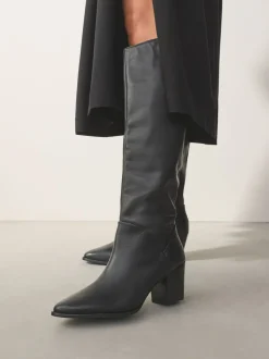 Zwart leer - Forever Comfort® Western Block Heel Knee High Boots