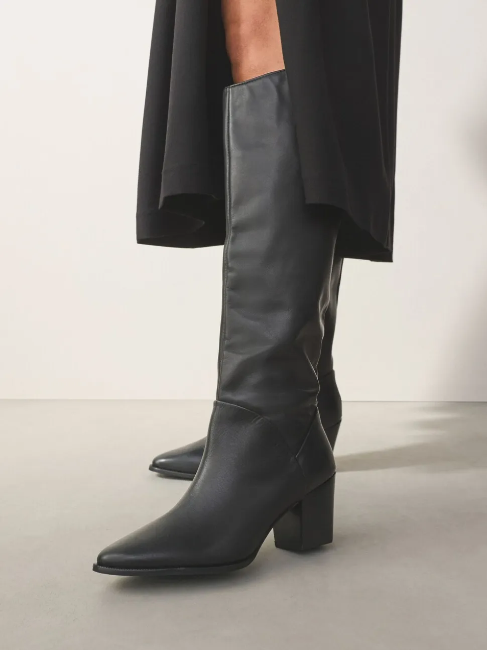 Zwart leer - Forever Comfort® Western Block Heel Knee High Boots