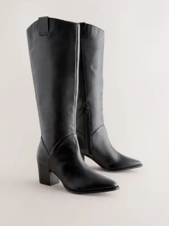 Zwart leer - Forever Comfort® Western Block Heel Knee High Boots