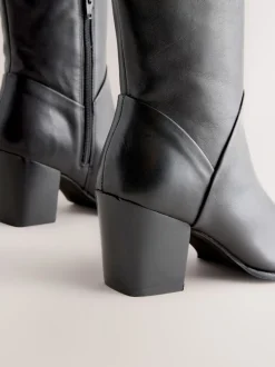 Zwart leer - Forever Comfort® Western Block Heel Knee High Boots
