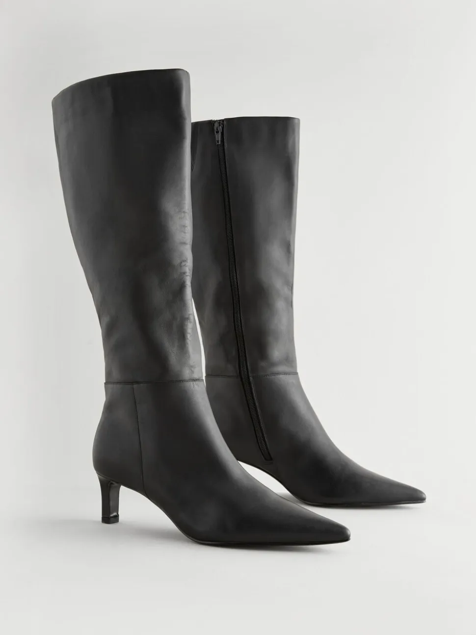 Zwart leer - Kniehoge Skinny Boots met Hak