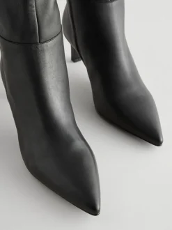Zwart leer - Kniehoge Skinny Boots met Hak