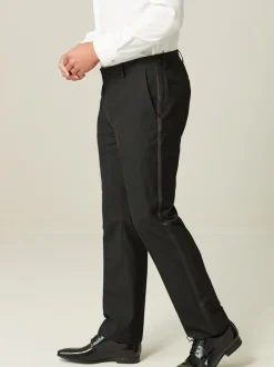 Zwart met bies - Tailored fit - Pantalon in smokingstijl