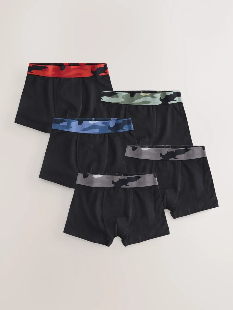 Zwart met camouflage tailleband - Verpakking van 5 boxers (2-16jr)