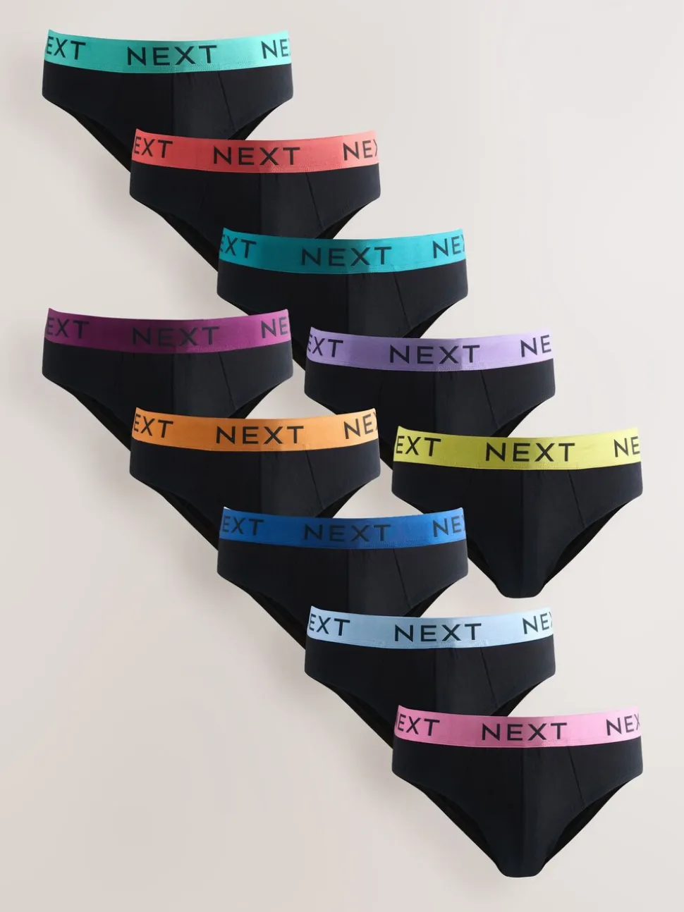 Zwart met felgekleurde tailleband - Verpakking van 10 - Katoenrijke slips