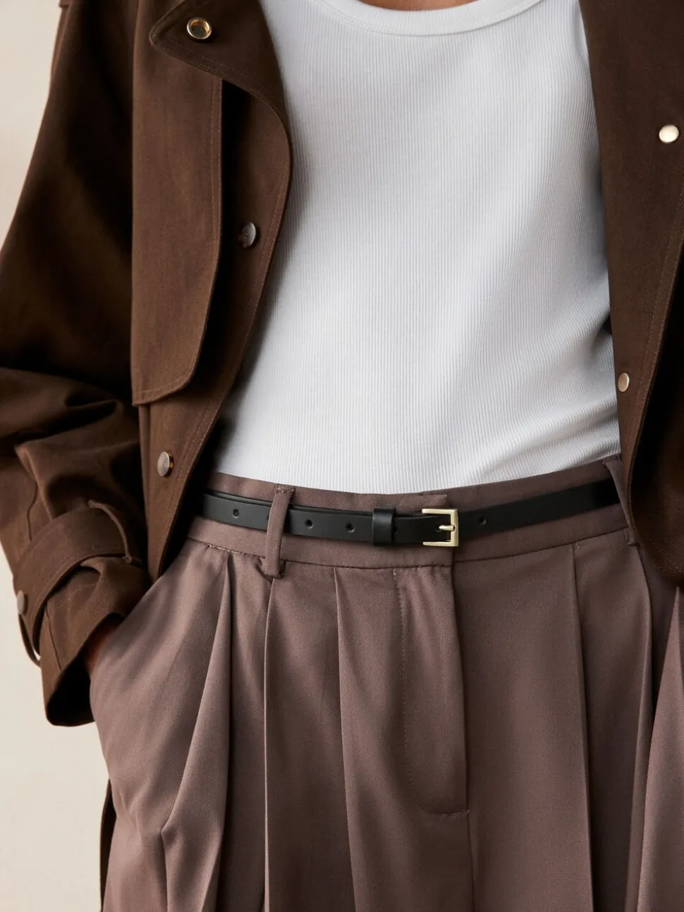 Zwart met goud - Smalle leren riem
