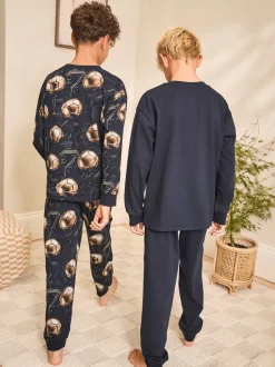 Zwart met goudkleurige voetbal - Verpakking van 2 pyjama's met lange mouwen (3-16 jr)