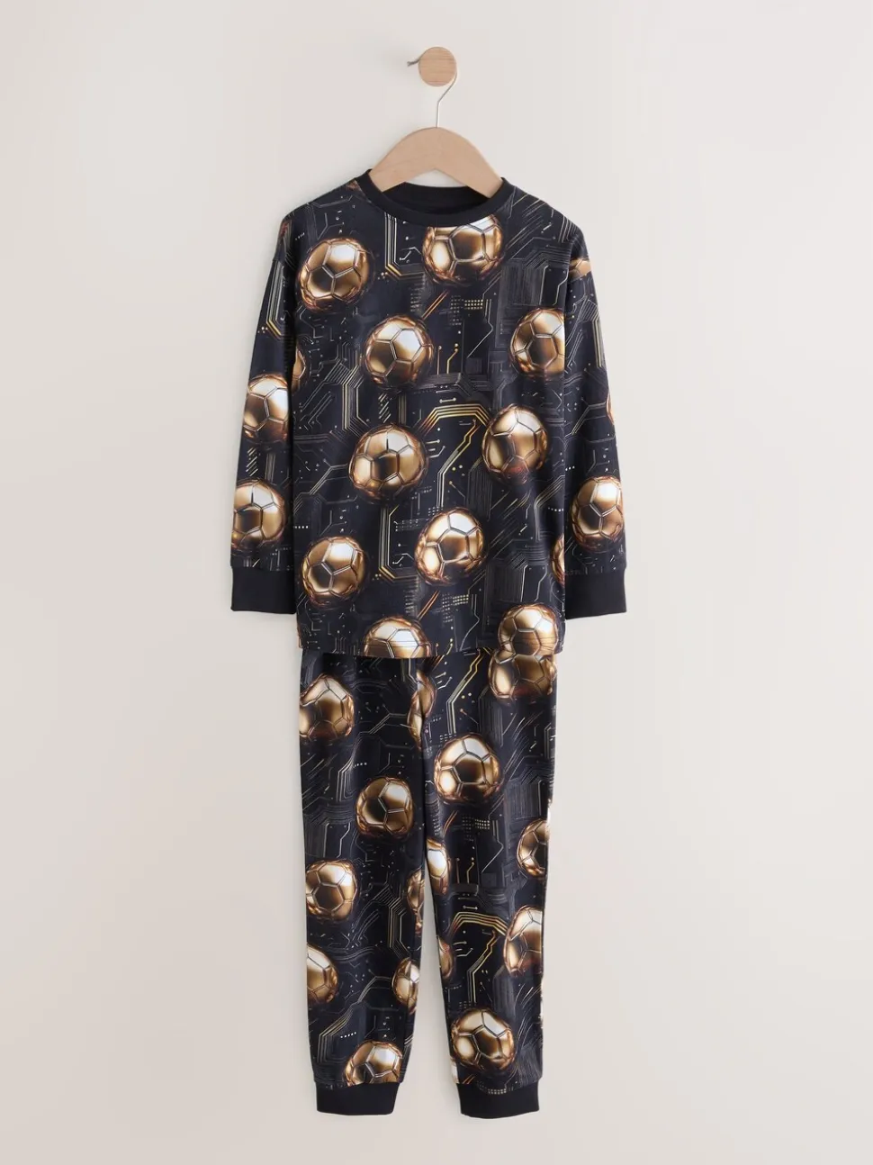 Zwart met goudkleurige voetbal - Verpakking van 2 pyjama's met lange mouwen (3-16 jr)