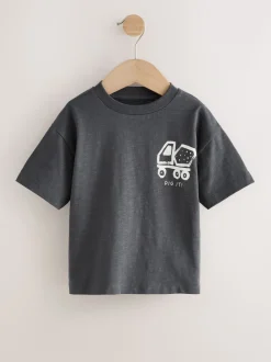Zwart met graafmachine - Short Sleeve All Over Graphic Print T-Shirts 3 Pack (3mths-7yrs)