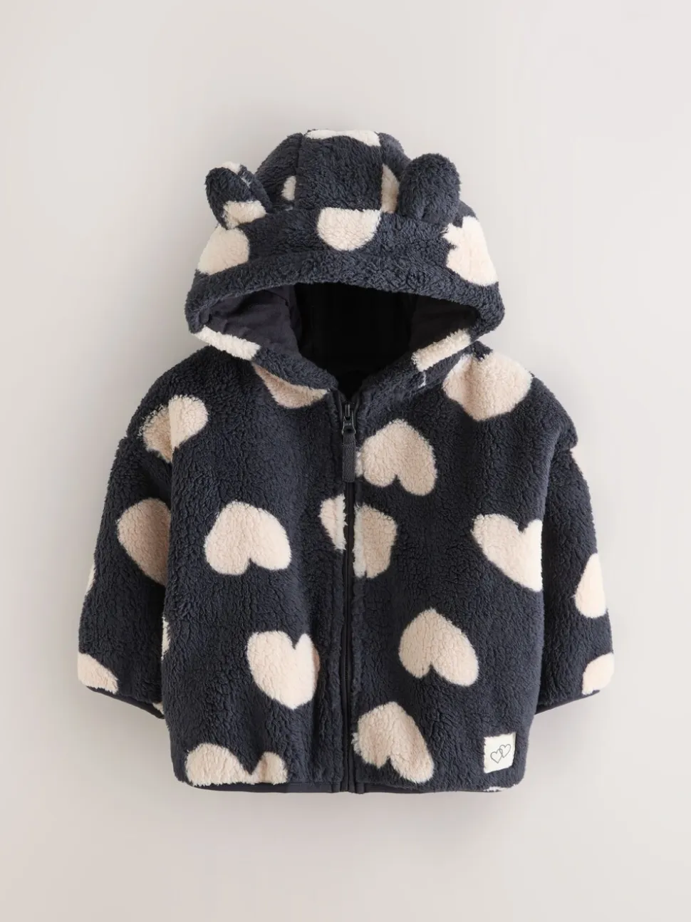 Zwart met hartjesprint - Fleece met ritssluiting (3mnd-7jr)