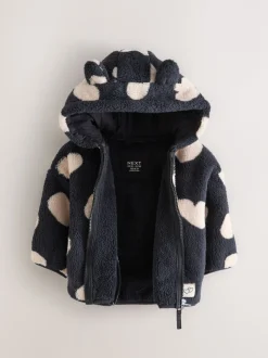 Zwart met hartjesprint - Fleece met ritssluiting (3mnd-7jr)