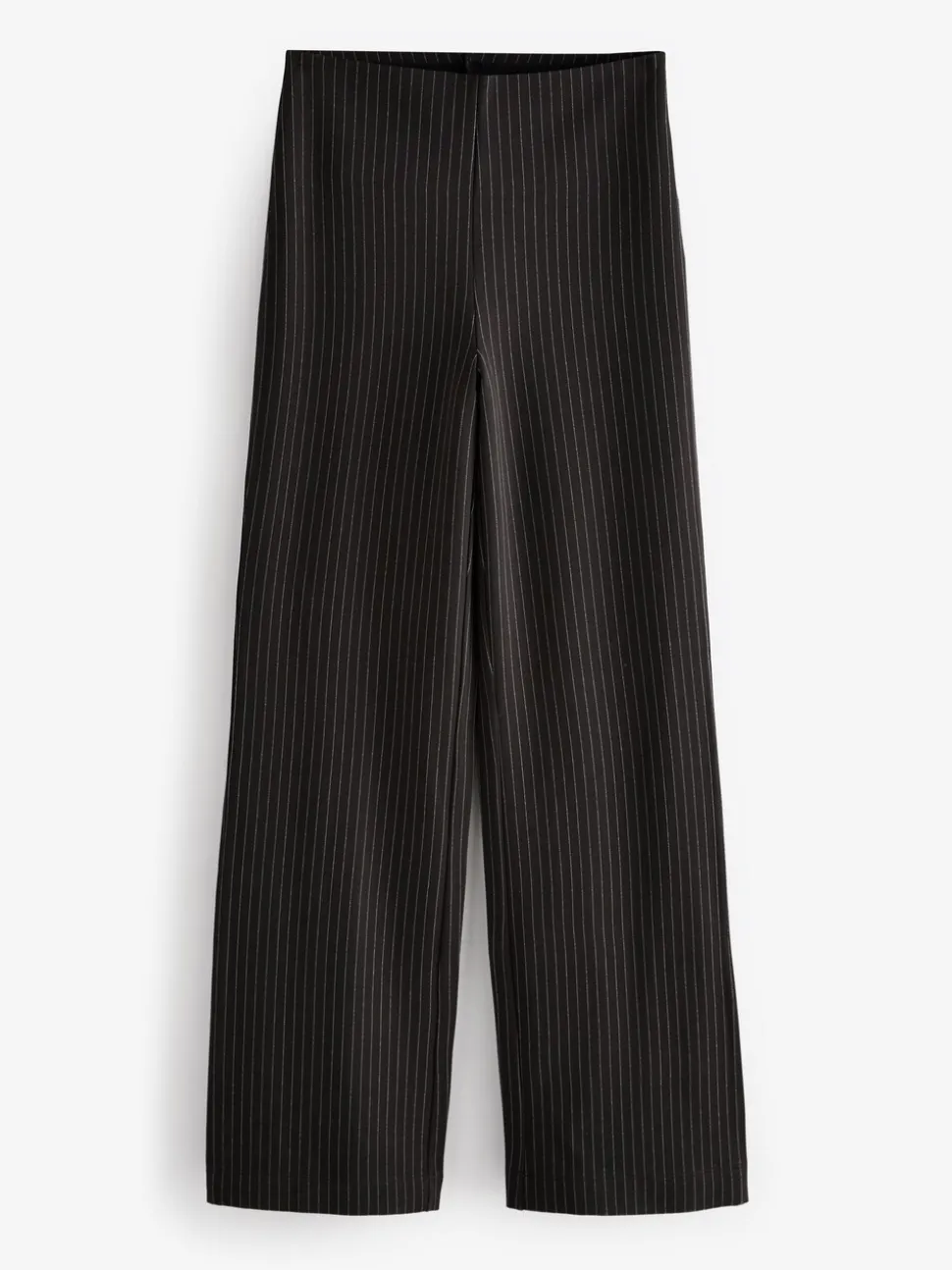 Zwart met krijtstreep - Smoothing Ponte Jersey Broek met Wijde Pijpen