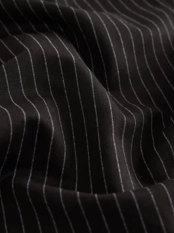 Zwart met krijtstreep - Smoothing Ponte Jersey Broek met Wijde Pijpen