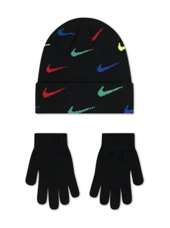 Zwart met meerkleurig - Nike Swoosh Repeat Beanie and Glove Set