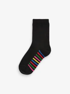 Zwart met regenboogkleuren - Set van 5 paar enkelsokken met voetbed en katoengehalte