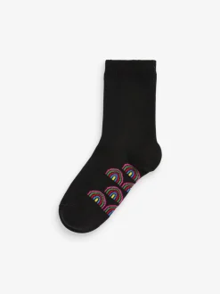 Zwart met regenboogkleuren - Set van 5 paar enkelsokken met voetbed en katoengehalte