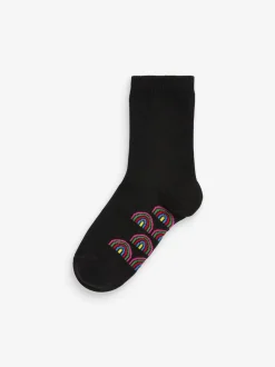 Zwart met regenboogkleuren - Set van 5 paar enkelsokken met voetbed en katoengehalte