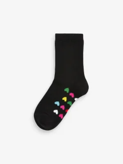 Zwart met regenboogkleuren - Set van 5 paar enkelsokken met voetbed en katoengehalte
