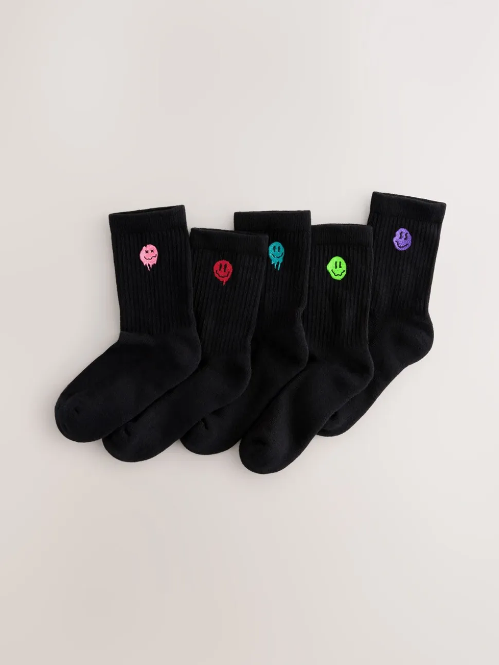 Zwart met smiley - Sport Rib Socks 5 Pack
