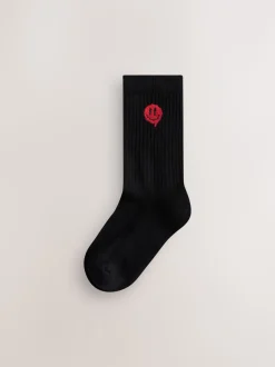 Zwart met smiley - Sport Rib Socks 5 Pack