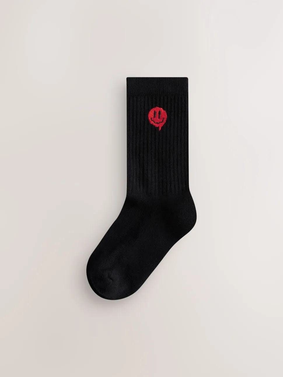 Zwart met smiley - Sport Rib Socks 5 Pack