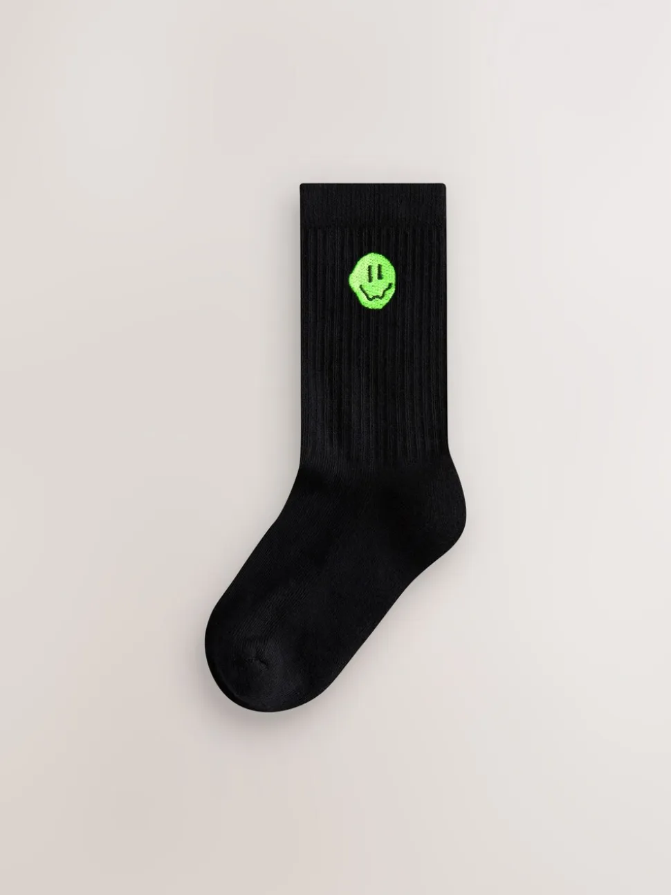 Zwart met smiley - Sport Rib Socks 5 Pack